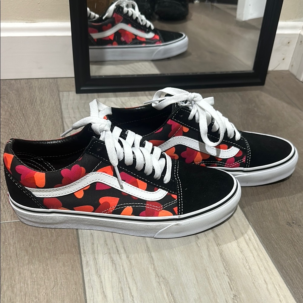 Vans Black and Red Floral Sneakers